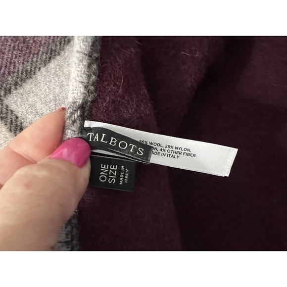 Talbots Burgundy Plaid  Wool Cape Wrap Fringed Beautiful Italy One Size - Picture 5 of 7